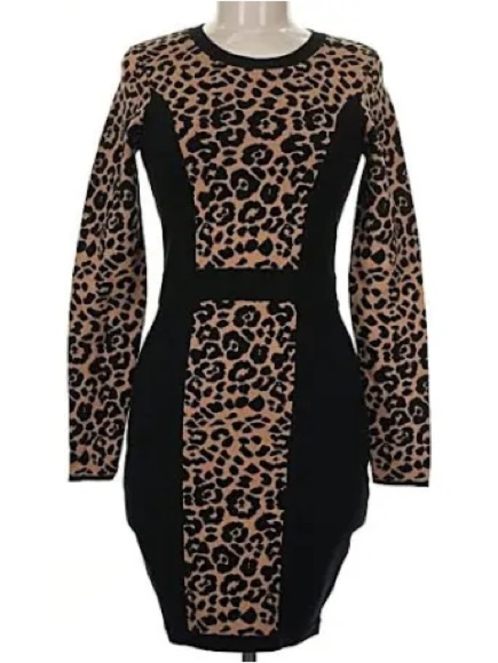 Milly Long Sleeve Leopard Print Body con Dress. Size Medium.